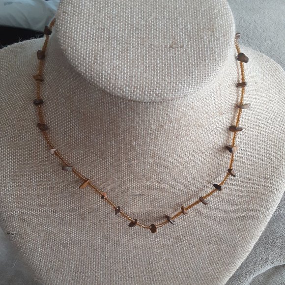 Tiger Eye Chips & Seed Bead Choker Unisex Style - Picture 1 of 3